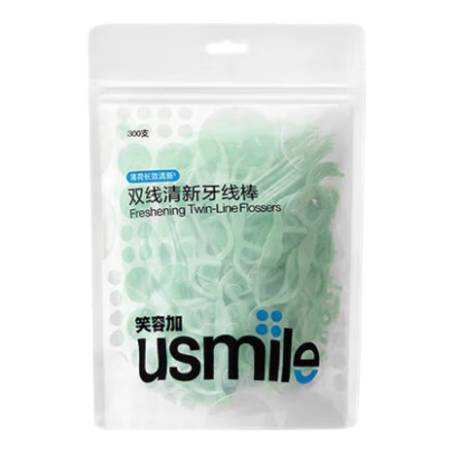 有券的上、今日必买、PLUS会员：usmile 双线清新牙线棒袋装 300支