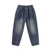 多多家【趣味刺绣】男童牛仔裤儿童潮装韩版长裤2025春秋款中大童休闲裤 牛仔蓝 130