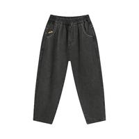 多多家【趣味刺绣】男童牛仔裤儿童潮装韩版长裤2025春秋款中大童休闲裤 黑灰色 110