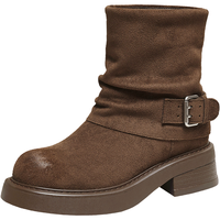 百思图25冬时装靴潮流通勤粗跟女短靴W0103DZ5 棕色 36