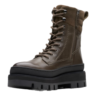 Clarks其乐Orianna2 Hike女鞋冬季马丁靴工装高帮鞋厚底牛皮女靴 深绿色 261740624 37.5