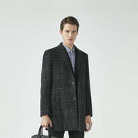 劲霸男装【绵羊毛】呢子大衣男商务格纹中长款毛呢大衣|BFWG3102 黑灰色 3XL