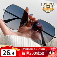 移动端、京东百亿补贴：LESCA LUNETIER 透明蓝色防紫外线太阳镜男士多边形金属开车墨镜潮海边眼镜女圆脸 银框蓝片
