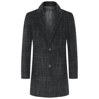 劲霸男装【绵羊毛】呢子大衣男商务格纹中长款毛呢大衣|BFWG3102 黑灰色 2XL