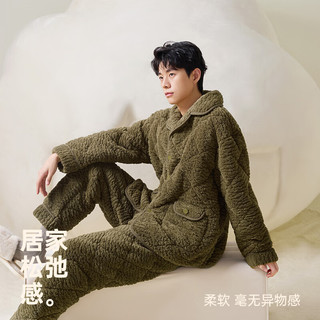 安之伴秋冬情侣睡衣【三层夹棉 加绒加厚】休闲防静电家居服套装 A深