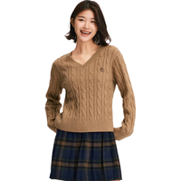 森马（Semir）森柔毛衫|毛衣女刺绣V领显瘦宽松2024绞花上衣复古风109724107014