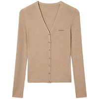 MISS SIXTY2025秋季针织开衫女V领修身羊毛桑蚕丝混纺气质 驼色 XS