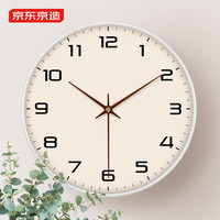 移动端、京东百亿补贴：京东京造 木语系列挂钟轻奢简约钟表时钟挂墙客厅免打孔30cm/12英寸可可白 可可白30cm