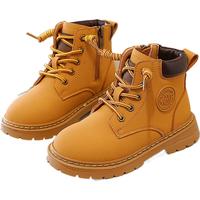 回力童鞋儿童大黄靴冬季中大童时尚皮靴子男女童加绒棉靴 卡其(经典) 37码内长约23.7cm