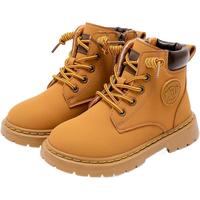 回力童鞋儿童大黄靴冬季中大童时尚皮靴子男女童加绒棉靴 驼棕(加绒) 28码内长约18.5cm