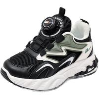 回力童鞋便捷儿童旋钮扣运动鞋2024秋季男童透气网面鞋女童休闲鞋 黑米绿 34码 内长约22cm