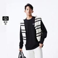 杰克琼斯秋季纯棉舒适时尚潮酷胸前植绒字母上衣百搭长袖T恤男装 165/88A/XS E40黑色