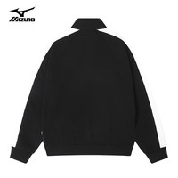 美津浓户外卫衣男春秋长袖T恤上衣圆领宽松男女同款加绒保暖套头衫 2658黑色/白色 加绒款 3XL