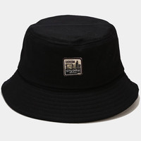 GLO-STORY 渔夫帽男女 复古贴标韩版百搭遮阳帽潮男街头嘻哈情侣盆帽 黑色