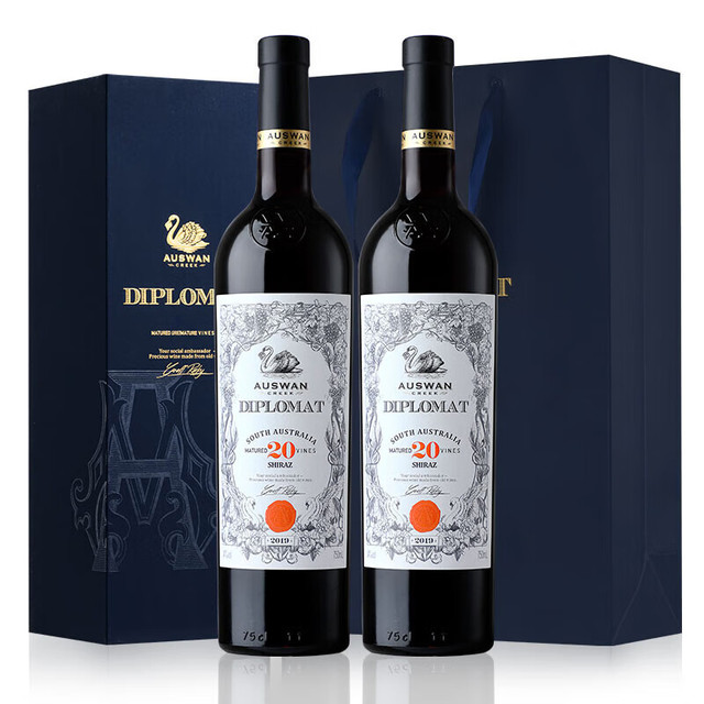 AUSWAN CREEK 天鹅庄 外交家20 澳大利亚原瓶进口红酒 干红葡萄酒 西拉 750ML*2礼盒装