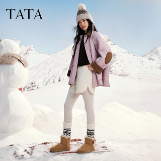 他她（TATA）雪地靴女皮毛一体秋冬新款女靴加绒保暖棉鞋厚底棉靴 黄棕（毛里） 38