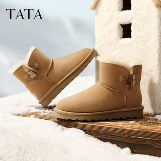 他她（TATA）雪地靴女皮毛一体秋冬新款女靴加绒保暖棉鞋厚底棉靴 黄棕（毛里） 38