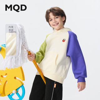 马骑顿【加绒】MQD男童25冬季新款撞色插肩袖小标连帽卫衣 本白 1