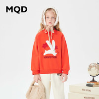 MQD童装女大童23冬卡通趣味加绒半高领卫衣 朱红 1