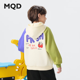马骑顿【加绒】MQD男童25冬季新款撞色插肩袖小标连帽卫衣 本白 1