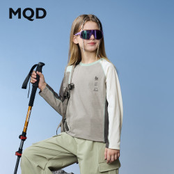 MQD 马骑顿 女童25秋户外露营登山内搭撞色插肩袖圆领长袖T恤 浅灰 140