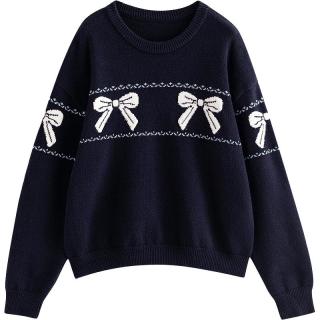 初语 毛衣 蝴蝶结 提花 保暖上衣