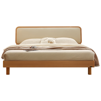 全友家居 原木风床头软包靠背双人床卧室家用实木高脚收纳床1.5米x2米 原木色|科技皮单床(京仓闪发)