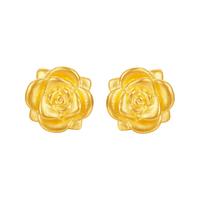 周六福3D硬金玫瑰花黄金耳钉女足金生日礼物定价AD090267 一对 约1.48g
