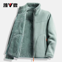 雅鹿卫衣女男加绒加厚运动保暖抓绒衣双面穿摇粒珊瑚绒外套 ZZ22028复古绿-女【双面穿】 L
