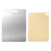 京东京造 菜板 304不锈钢揉面切菜板1+1套装【一体成型】40*30*0.13cm 【2件配置】304不锈钢+PP