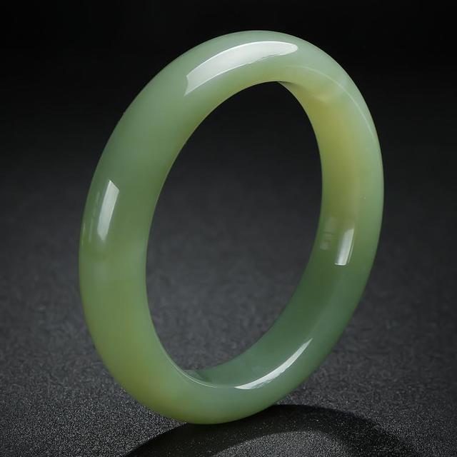 印象眸 IMPRESSION EYES 和田玉手镯女款浅青湖水绿镯子平安镯送女友送妈妈尝鲜级