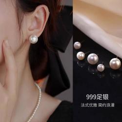 七度 SEVEN DEGREE 纯银999足银耳环 珍珠耳钉