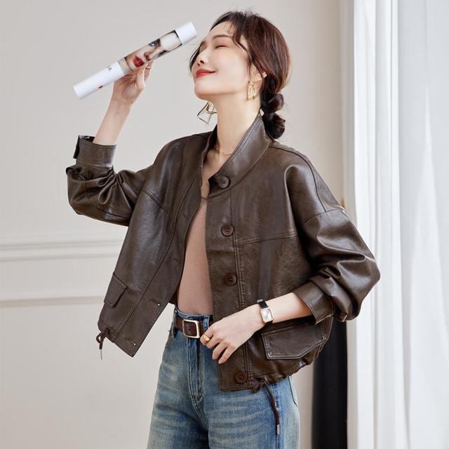 TERRE BLEUE 皮衣女2025秋季新款修身显瘦百搭夹克机车长袖短款PU皮外套