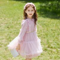 富罗迷 春秋女童裙子儿童连衣裙花边网纱裙