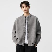 马克华菲 秋冬加厚保暖男士假两件针织开衫圆领毛衣外套男