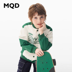 MQD 马骑顿 童装男大童三防24春美式学院拼接棒球服外套 墨绿 150cm