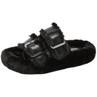 西遇厚底毛毛鞋女2025秋冬外穿高级感毛茸茸一字拖鞋棉鞋 黑色 39