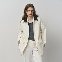 范思蓝恩撞色拼接灯芯绒领口工装风外套女秋季2025百搭插肩袖 奶白色 S