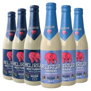 比利时Delirium深浅粉象女士果味精酿啤酒330ml*6瓶套装