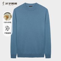 才子（TRIES）商务男士半高领羊毛衫秋冬保暖弹力毛衣男纯色通勤百搭针织衫 蓝色 4XL 56 (190/104A)