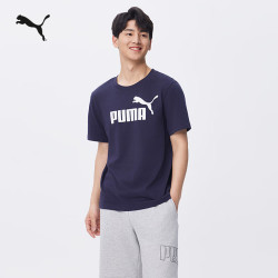 PUMA 纯棉宽松百搭休闲短袖T恤男女款夏季运动上衣688958 海军蓝-16