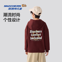 Skechers斯凯奇儿童加绒秋季时尚圆领套头卫衣男女童宽松休闲上衣L425K030 连帽加绒/席拉红/0517 150
