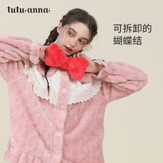 tutuanna秋冬珊瑚绒女士睡衣公主风羊羔绒加绒加厚家居服睡袍套装 深绿色 圣诞风睡袍 M 160/84A  (适合身高155-170c体