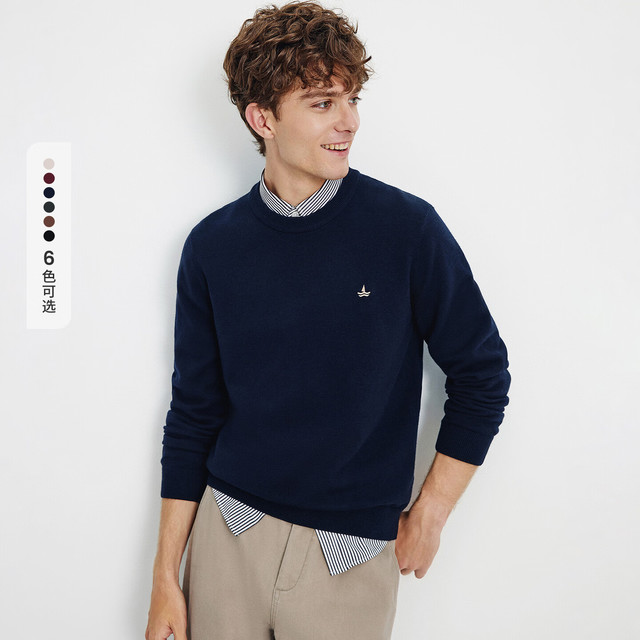 navigare 纳维凯尔 意大利小帆船25秋冬男士圆领针织衫单层内搭毛衣1144005302 海军蓝 高弹 L