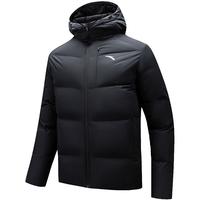 安踏面包羽绒服男冬季保暖休闲鸭绒连帽防泼水夹克外套 【短款连帽】基础黑-1 【Z哥同款】 S (165) /适合90-100斤