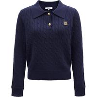 ONLY ONLY2024秋季含羊毛学院风套头翻领宽松针织衫女|125313041 E38中音蓝色 M