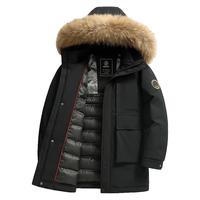 雪中飞 90鸭绒羽绒服男士冬季极寒中长款毛领连帽休闲工装外套195 黑色 195