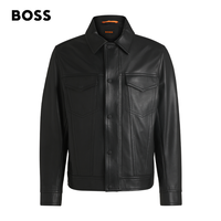 【羊皮革】BOSS博斯 男士25年斜纹布衬里上蜡皮衣夹克 001-黑色 44