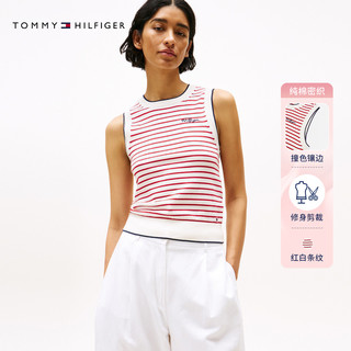 Tommy25秋冬女装纯棉条纹修身针织背心/镶边圆领针织开衫外套 【圆领开衫】红白条纹04Z XS