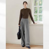 1 AN大码女装复古竖条纹阔腿裤冬季微胖mm垂感西装长裤